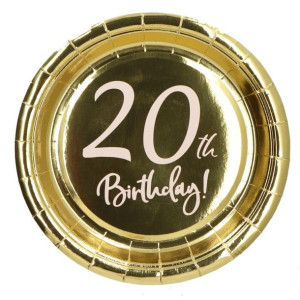 Talerzyki Papierowe 20 Th Birthday Złote 17cm 6szt