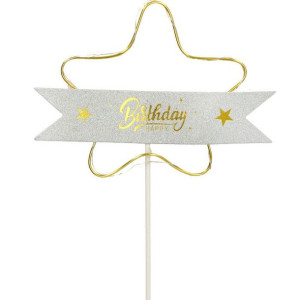 Topper Dekoracja Gwiazda Złota Happy Birthday Led 17cm
