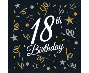 Serwetki 18th Birthday Czarne 33x33cm 20szt