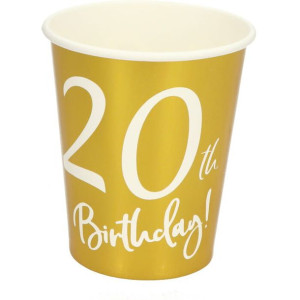 Kubeczki Papierowe 20 Th Birthday Złote 6szt