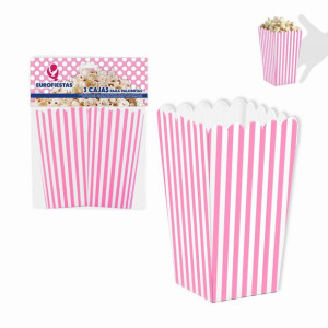 Pudełko Na Popcorn Biało Różowe 3szt