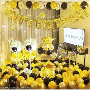 Ścianka Balonowa Balony Happy Birthday Złoto Czarna 51szt