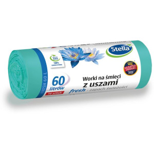 Worki na śmieci z uszami wytrzymałe 60L 16szt. zielone (LDPE) zapach STELLA