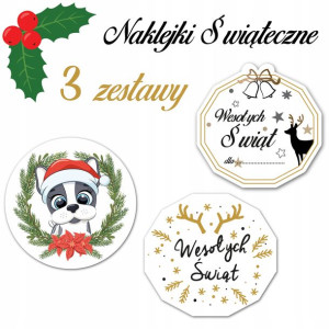 Naklejki świąteczne, na prezenty, Wesołych Świąt