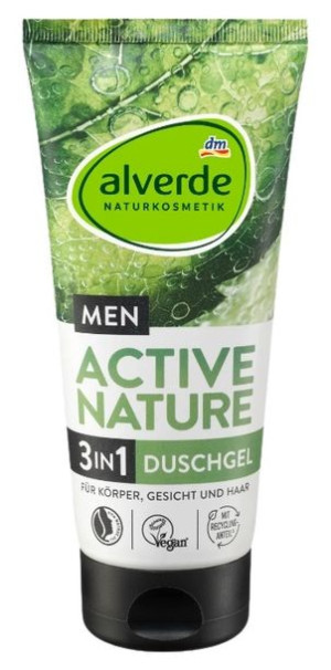 (DE) Alverde MEN, Active Nature 3 in 1, Żel pod prysznic, 200ml (PRODUKT Z