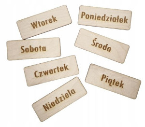 Drewniane magnesy na lodówkę DNI TYGODNIA Grawer