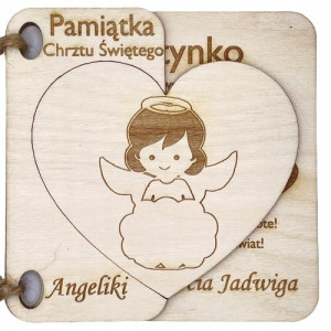 MAGNES Drewniana Kartka Pamiątka Chrztu Świętego
