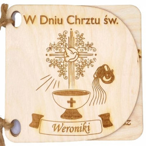 Drewniana Kartka TEKST Pamiątka Chrztu Świętego