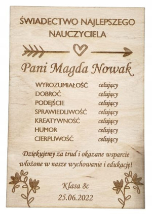 Dyplom dla SUPER Wychowawcy do Szkoły PREZENT Love