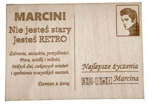 Drewniana POCZTÓWKA urodziny PREZENT Warianty Elvis Presley