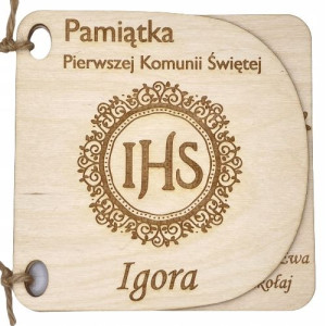 Drewniana Kartka Pamiątka Pierwsza Komunia Święta