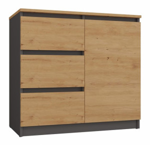 Komoda 1d3s Szafka 1 Drzwi 3 Szuflady Antracyt Dąb Artisan