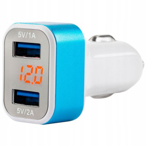 Ładowarka Samochodowa 2x Usb + Tester Napięcia