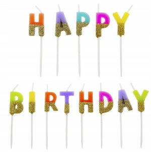 Świeczki pikery Happy Birthday z brokatem Godan