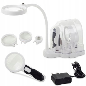 Lupa Biurkowa Ręczna 2w1 Wymienne Soczewki 6 Led