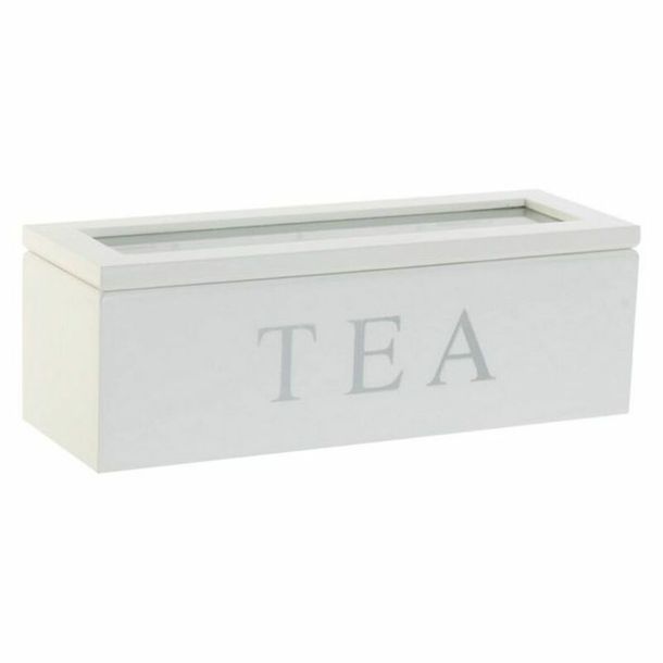 Pojemnik na Herbatę DKD Home Decor Szkło Biały Drewno MDF 26 x 9 x 9 cm