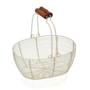 Miska na Owoce Biały Drewno Metal (18 x 9,5 x 23,5 cm)