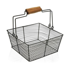 Miska na Owoce Czarny Kwadratowy Drewno Metal (22,5 x 10 x 22,5 cm)