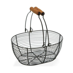 Miska na Owoce Versa Czarny Owalne Metal Drewno Stal (18 x 9,5 x 23,5 cm)