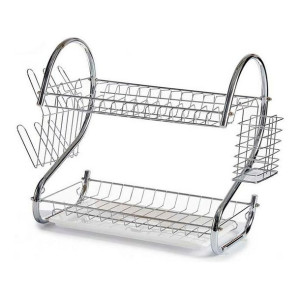 Ociekacz do Naczyń Srebrzysty Biały Metal polipropylen (25 x 38 x 50 cm)