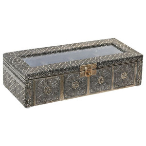 Pojemnik na Herbatę DKD Home Decor 23 x 9 x 6 cm Szampan Drewno Aluminium