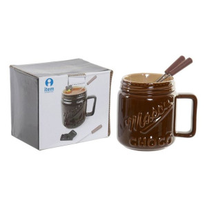 Zestaw do czekoladowego fondue DKD Home Decor Porcelana Brązowy Stal