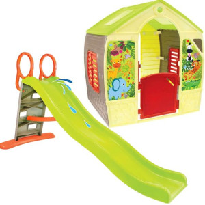 Mochtoys Domek ogrodowy dla dzieci Happy House + Zjeżdżalnia ze Ścianką Wsp