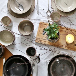 Serwis obiadowy ceramiczny brąz beż Loft 6/18