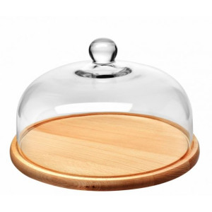 Patera drewniana z kloszem szklanym KROSNO 28,5 cm