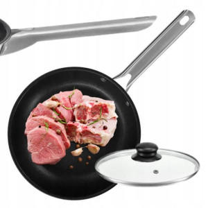 Patelnia stalowa AMBITION NON-STICK pokrywka 24cm