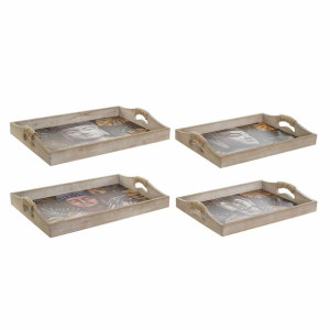 Taca DKD Home Decor 40,5 x 30 x 6 cm Czarny Złoty Drewno MDF (2 Sztuk)