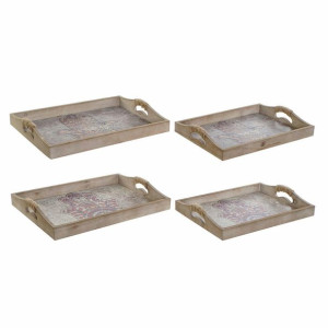 Taca DKD Home Decor 40,6 x 30 x 6 cm Szary Beżowy Drewno MDF (2 Sztuk)