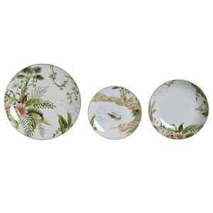 Zestaw Obiadowy DKD Home Decor Tropikalny Porcelana (18 pcs)