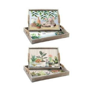 zestaw tacek DKD Home Decor 40 x 30 x 6 cm Drewno MDF (2 Sztuk)