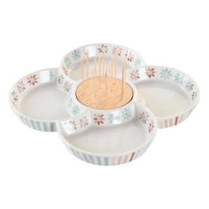 Tacka do przekąsek DKD Home Decor Wielokolorowy 22 x 22 x 3 cm Kamionka