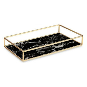 Taca Marmur Czarny Złoty Metal Szkło (25 x 4 x 15 cm)