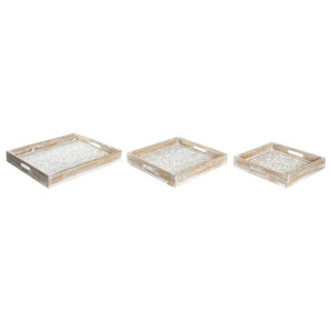 zestaw tacek DKD Home Decor Brązowy 40 x 40 x 5 cm Drewno mango Arabia