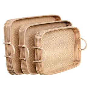 Tacka do przekąsek 64,5 x 42 x 11 cm Naturalny Rattan 3 Części