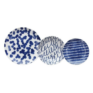 Naczynia 18 Części Porcelana Niebieski Biały 1 cm