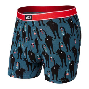 Bokserki męskie SAXX DAYTRIPPER Boxer Brief Fly - Świąteczny kot - granatow