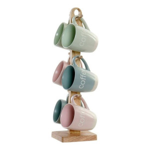 Kubek DKD Home Decor Wielokolorowy Niebieski Różowy Drewno kauczukowe