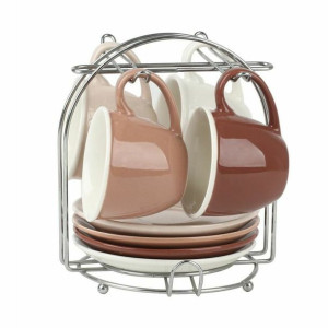Zestaw filiżanek do kawy DKD Home Decor Beżowy Metal Brązowy 90 ml 4 Części