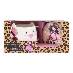 Set Gorjuss Purrrrrfect love Šálka Podstawki 2 Części Ceramika Lampart