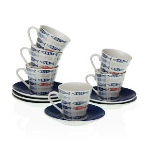 Zestaw filiżanek i talerzyków Versa Kawa Ryby Porcelana (12 Części)