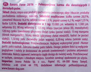 Josera Bavaro Force 28/16 dla psów aktywnych 18kg