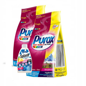 2xProszek Purox 10kg + Płyn do pralki Splash 250ml
