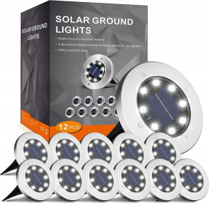 Lampki Ogrodowe Solarne Gruntowe Led Dyski 12szt