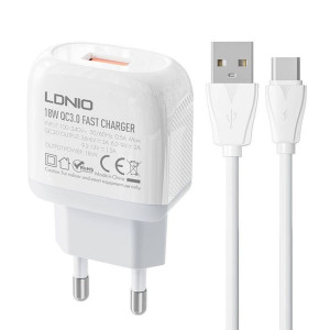 Ładowarka sieciowa LDNIO A1307Q 18W + kabel USB-C