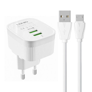Ładowarka sieciowa LDNIO A201 2xUSB-A + kabel microUSB