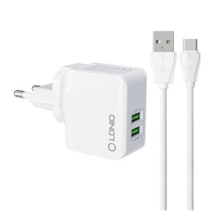 Ładowarka sieciowa LDNIO A2203 2xUSB-A + kabel USB-C